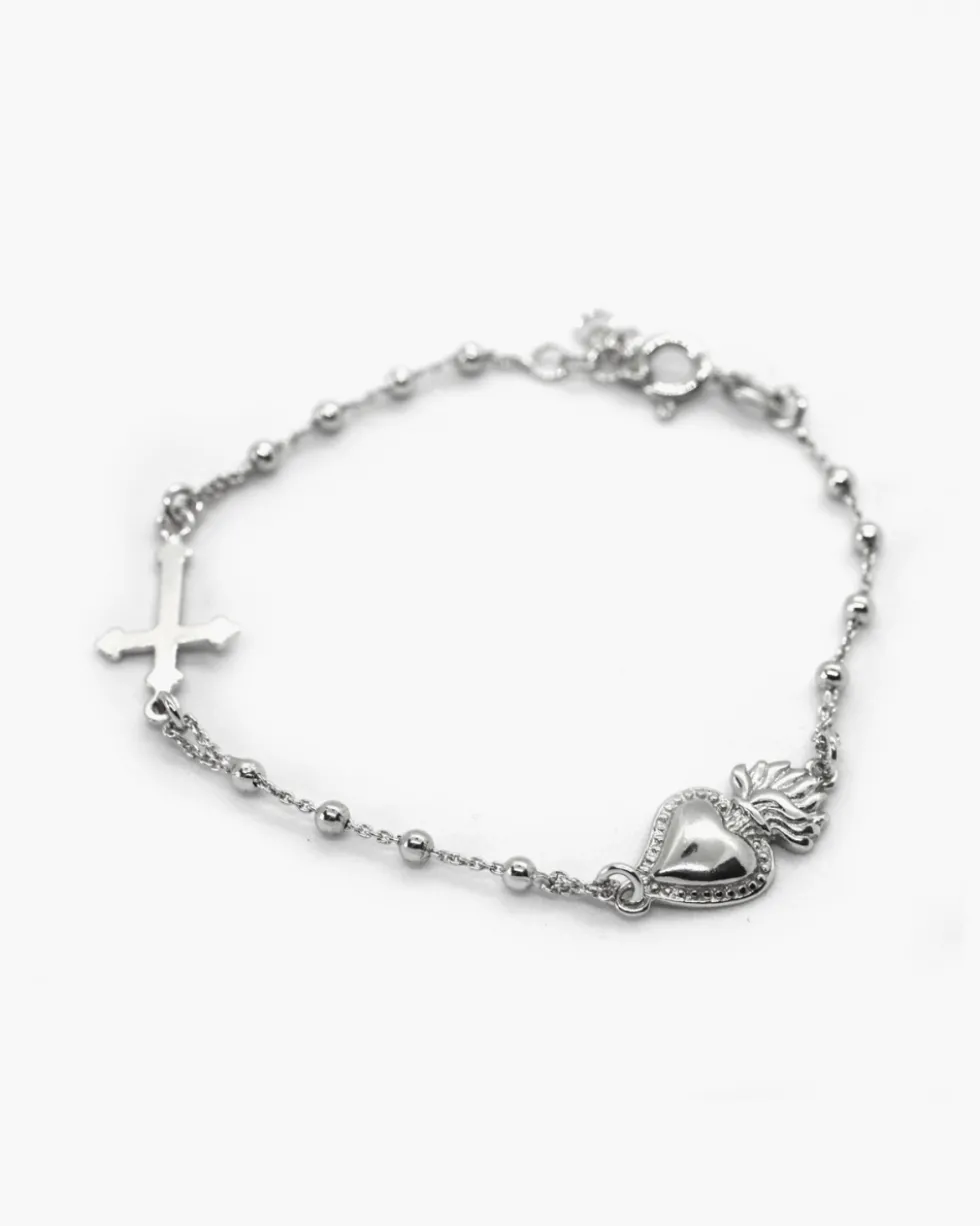 BRACCIALE ROSARIO CUORE EX-VOTO E CROCE GOTICA