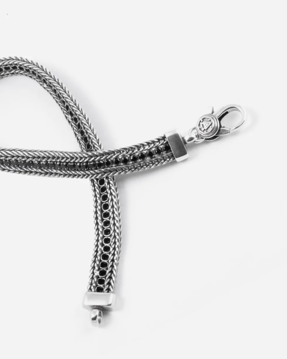 BRACCIALE TENNIS DOPPIA CODA DI VOLPE BLACK BOLD FOXTAIL IN ARGENTO CON BRILLANTI