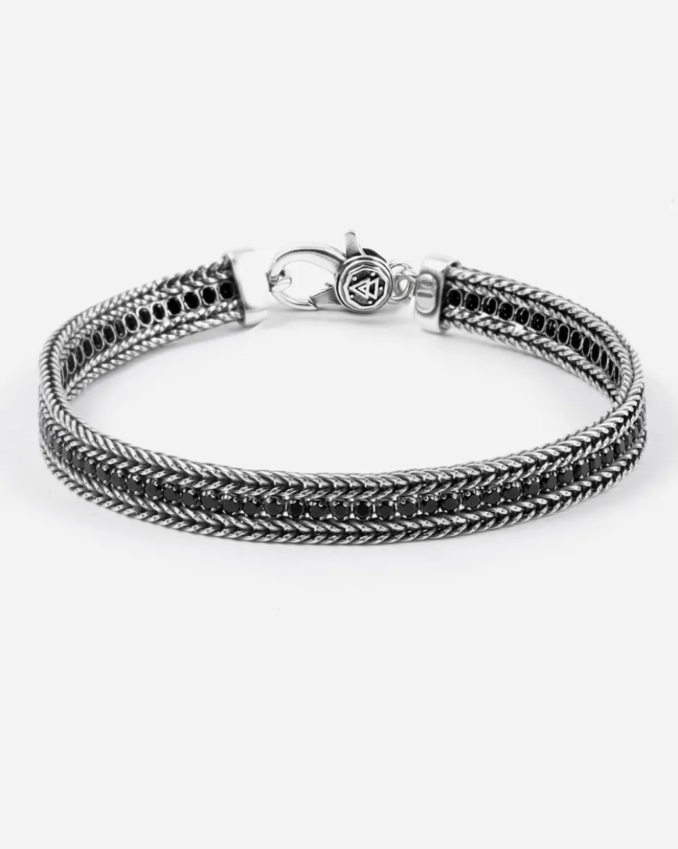 BRACCIALE TENNIS DOPPIA CODA DI VOLPE BLACK BOLD FOXTAIL IN ARGENTO CON BRILLANTI