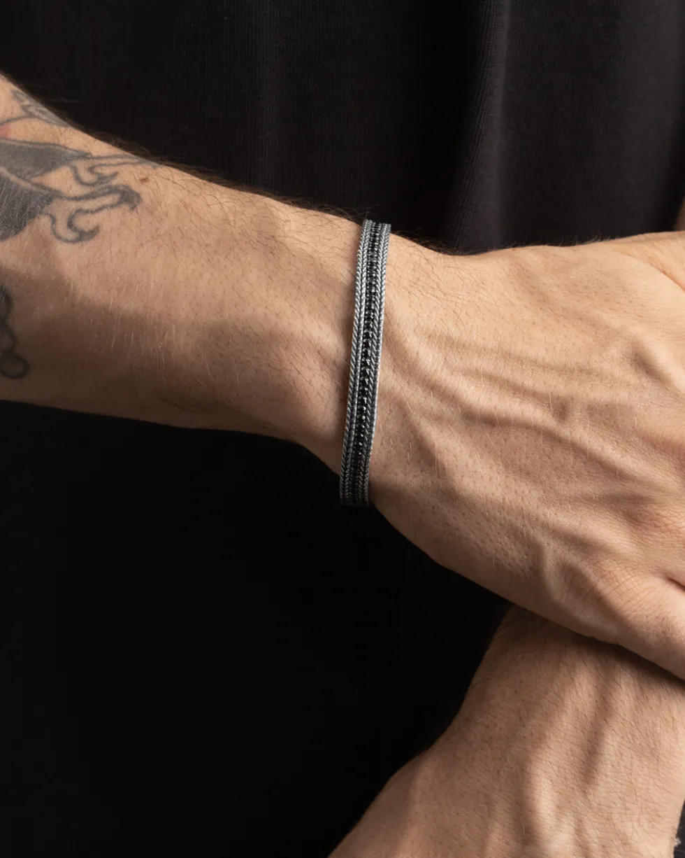 BRACCIALE TENNIS DOPPIA CODA DI VOLPE BLACK BOLD FOXTAIL IN ARGENTO CON BRILLANTI