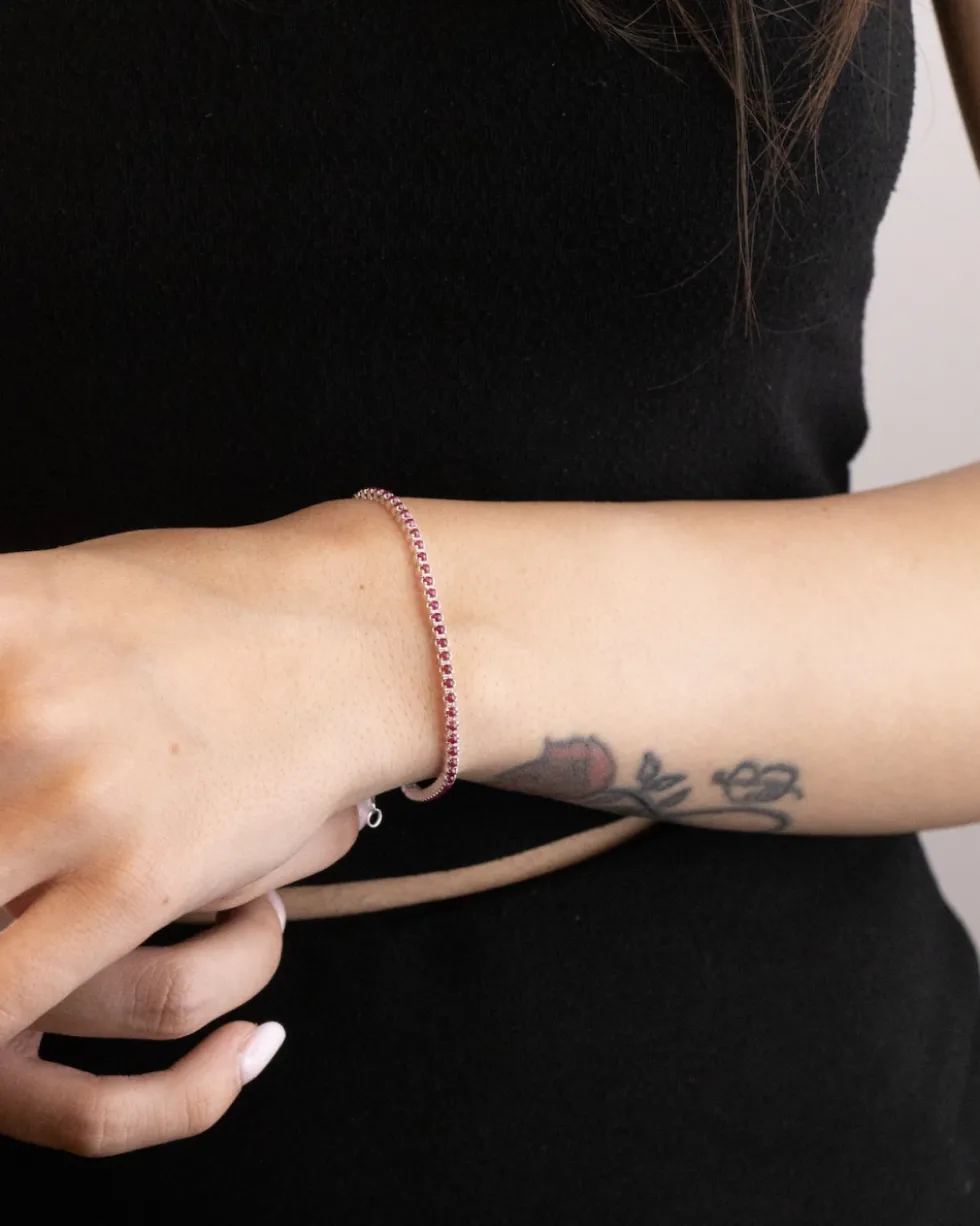 BRACCIALE TENNIS IN ARGENTO CON PIETRE FUCSIA CABOCHON