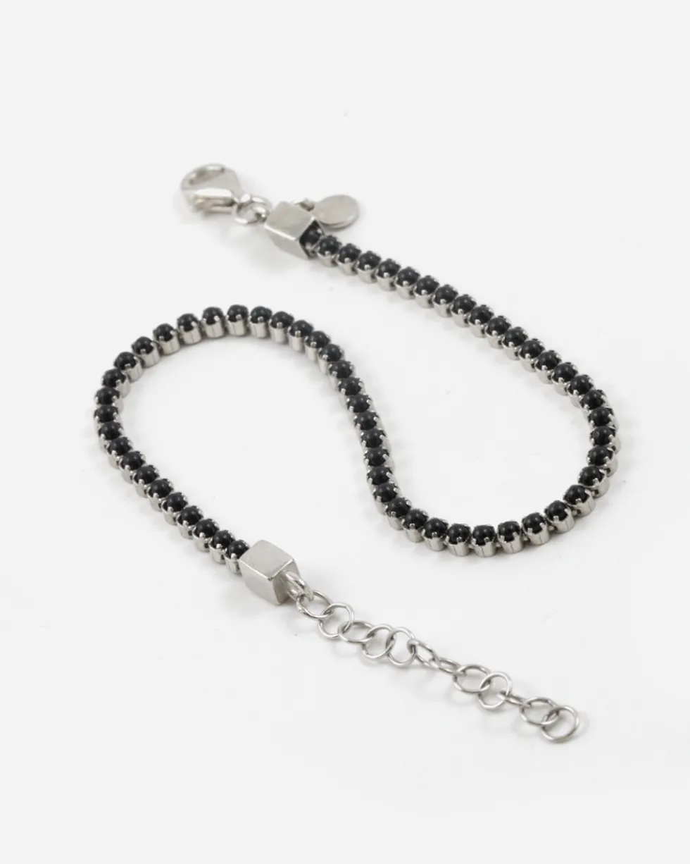 BRACCIALE TENNIS IN ARGENTO CON PIETRE NERE CABOCHON