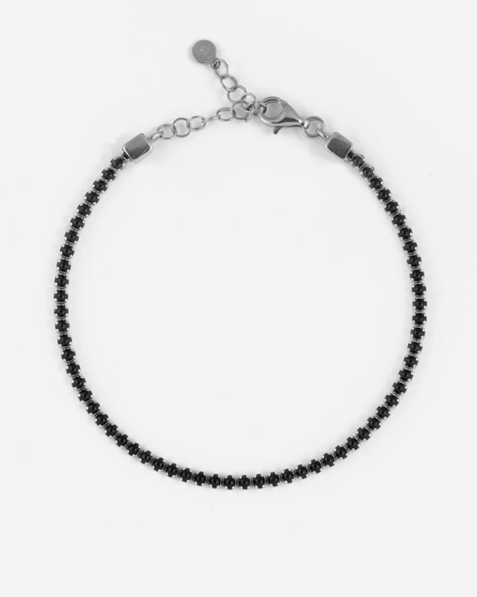 BRACCIALE TENNIS IN ARGENTO CON PIETRE NERE CABOCHON