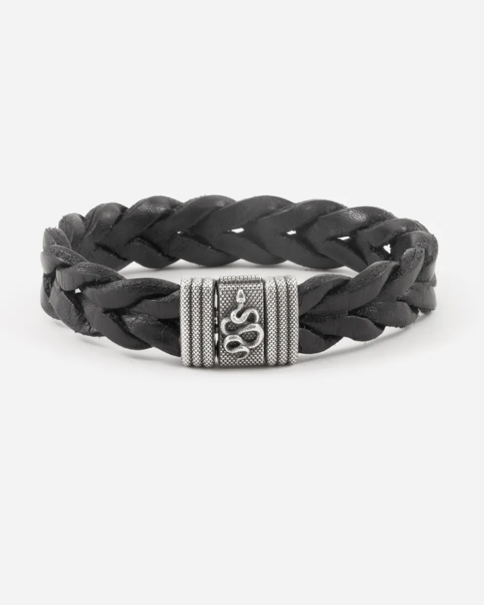 BRACCIALE TRECCIA IN PELLE CON SERPENTE IN ARGENTO
