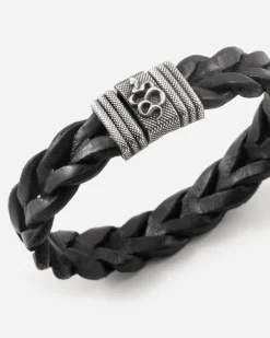 BRACCIALE TRECCIA IN PELLE CON SERPENTE IN ARGENTO