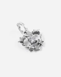 CIONDOLO CHARM CUORE FILO SPINATO ARGENTO CON DIAMANTE