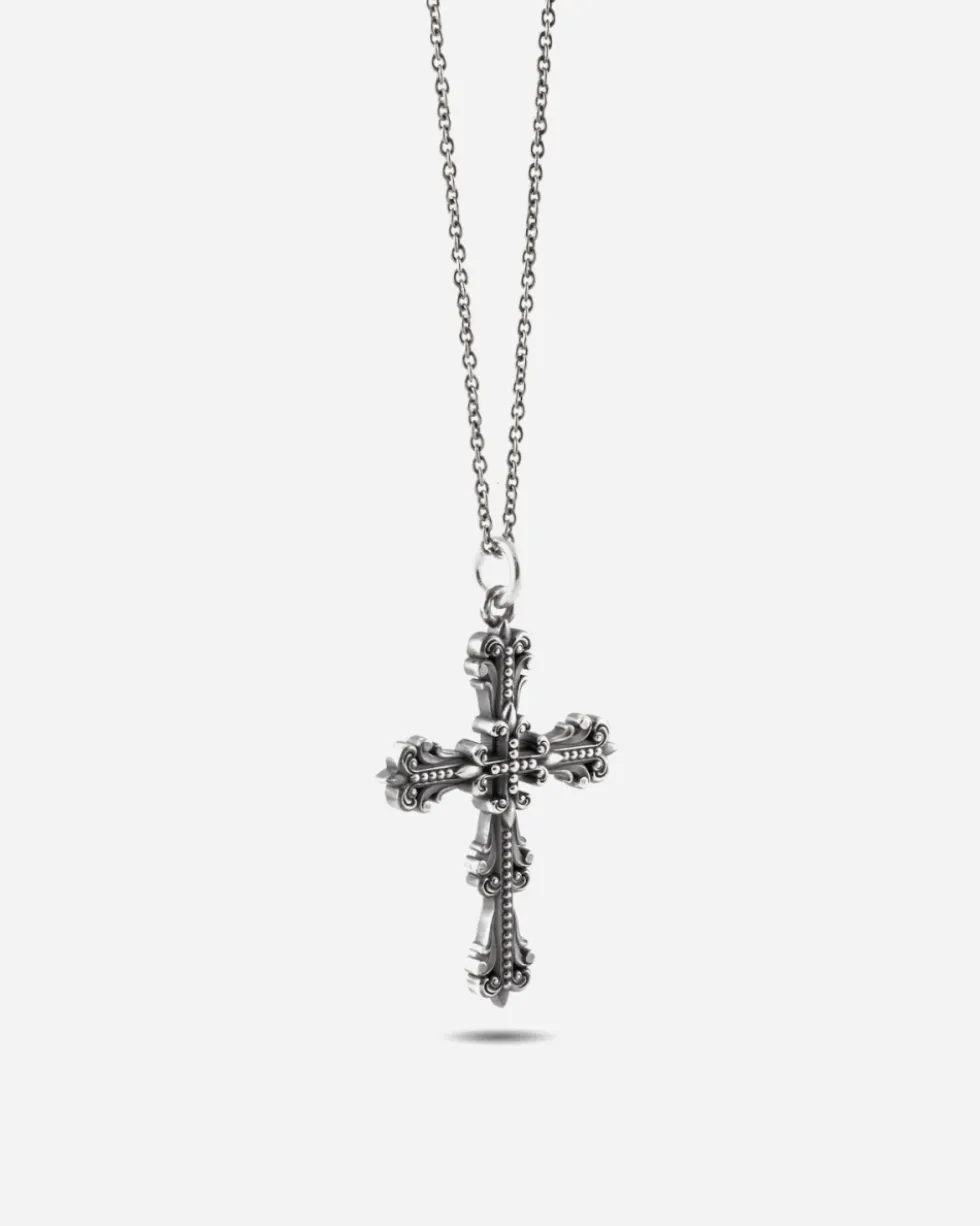 CIONDOLO CROCE GOTICA GRANDE MILAGRO IN ARGENTO
