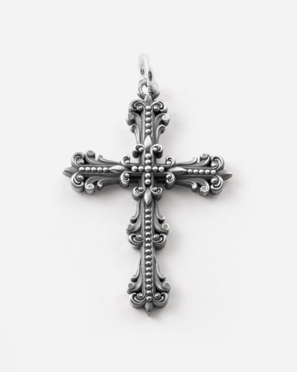 CIONDOLO CROCE GOTICA GRANDE MILAGRO IN ARGENTO