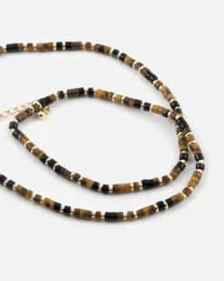 COLLANA CILINDRI MINI MARRONI PLACCATA ORO