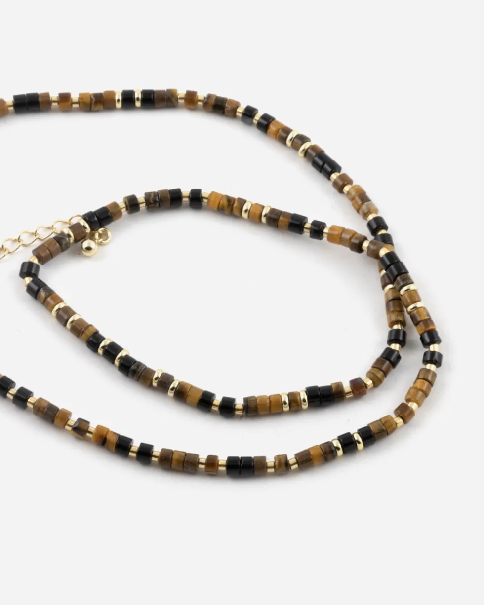 COLLANA CILINDRI MINI MARRONI PLACCATA ORO