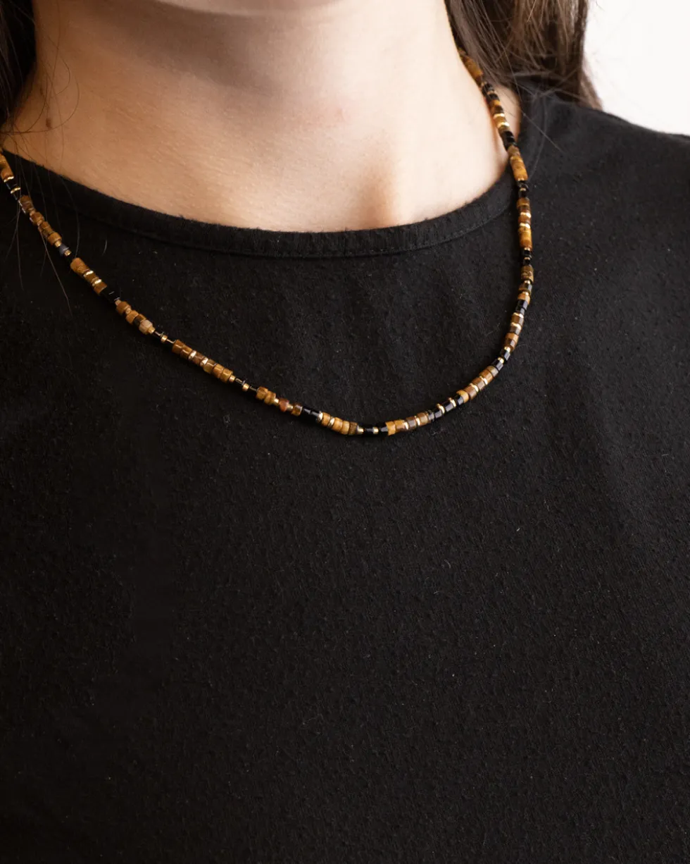 COLLANA CILINDRI MINI MARRONI PLACCATA ORO