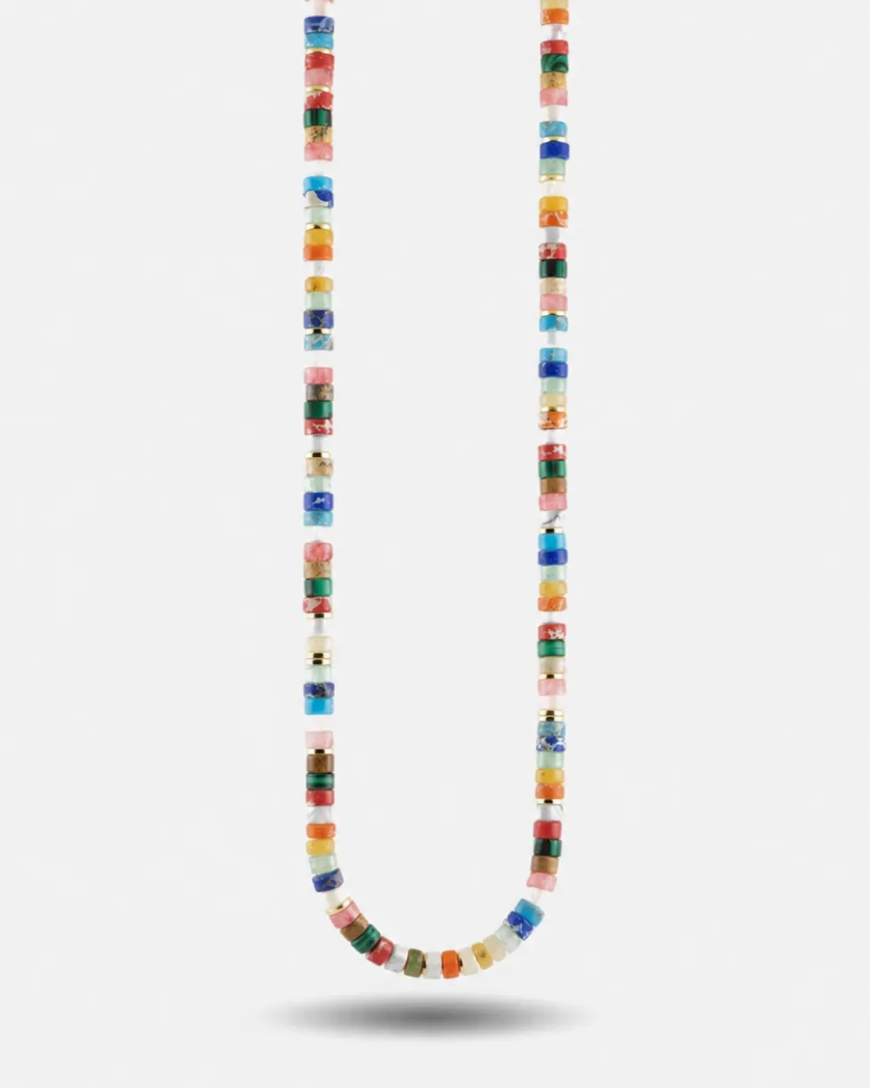 COLLANA CILINDRI MULTICOLOR PLACCATA ORO