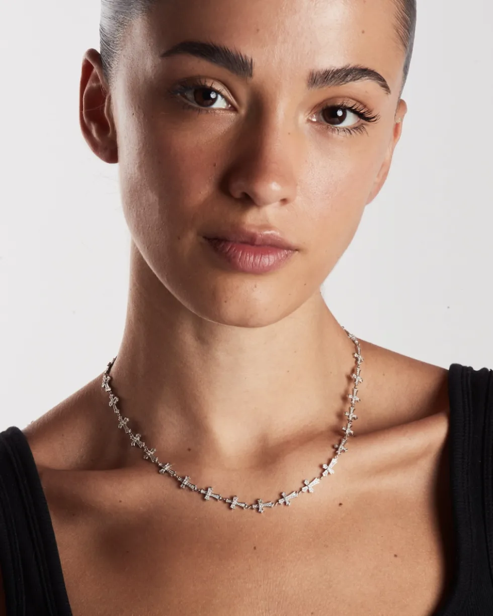 COLLANA CROCI GOTICHE IN ARGENTO CON BRILLANTI