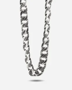 COLLANA GRUMETTA CON TEXTURE GOTICA ALTERNATA SUERTE IN ARGENTO