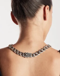 COLLANA GRUMETTA CON TEXTURE GOTICA ALTERNATA SUERTE IN ARGENTO