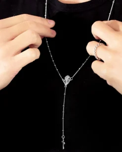 COLLANA ROSARIO CUORE EX-VOTO E CROCE GOTICA