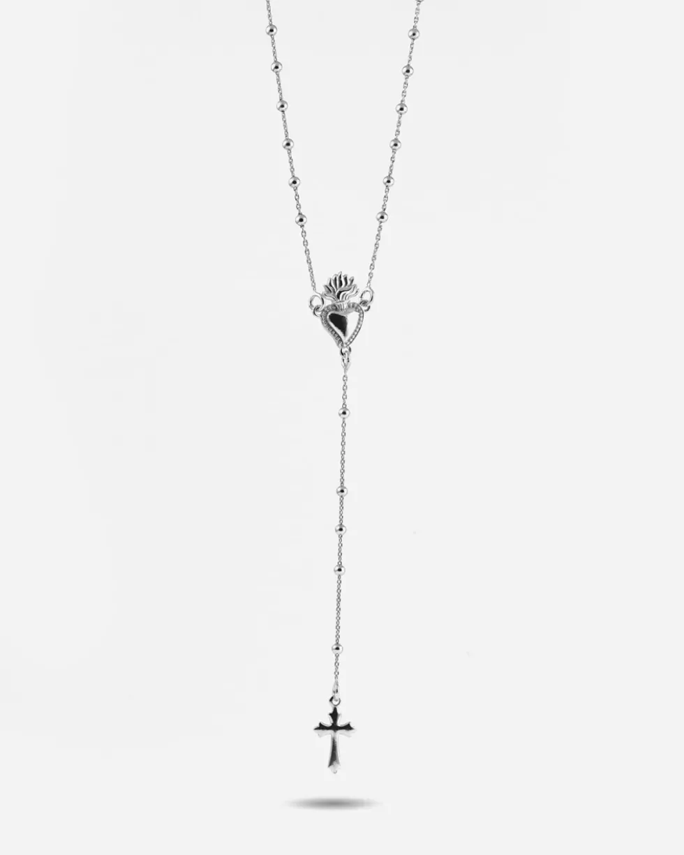 COLLANA ROSARIO CUORE EX-VOTO E CROCE GOTICA