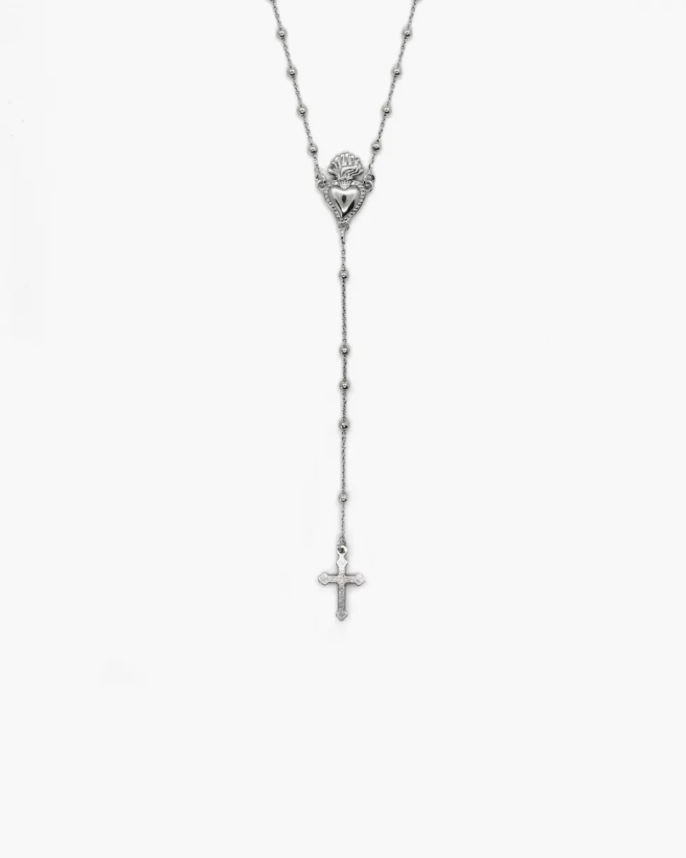 COLLANA ROSARIO CUORE EX-VOTO E CROCE GOTICA
