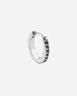 ORECCHINO A CERCHIO CON BRILLANTI NERO IN ARGENTO RODIATO