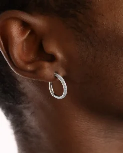 ORECCHINO A CERCHIO MEDIO FILO TONDO IN ARGENTO CON BRILLANTI