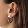 ORECCHINO A CERCHIO PIERCING IN ARGENTO CON PERLA
