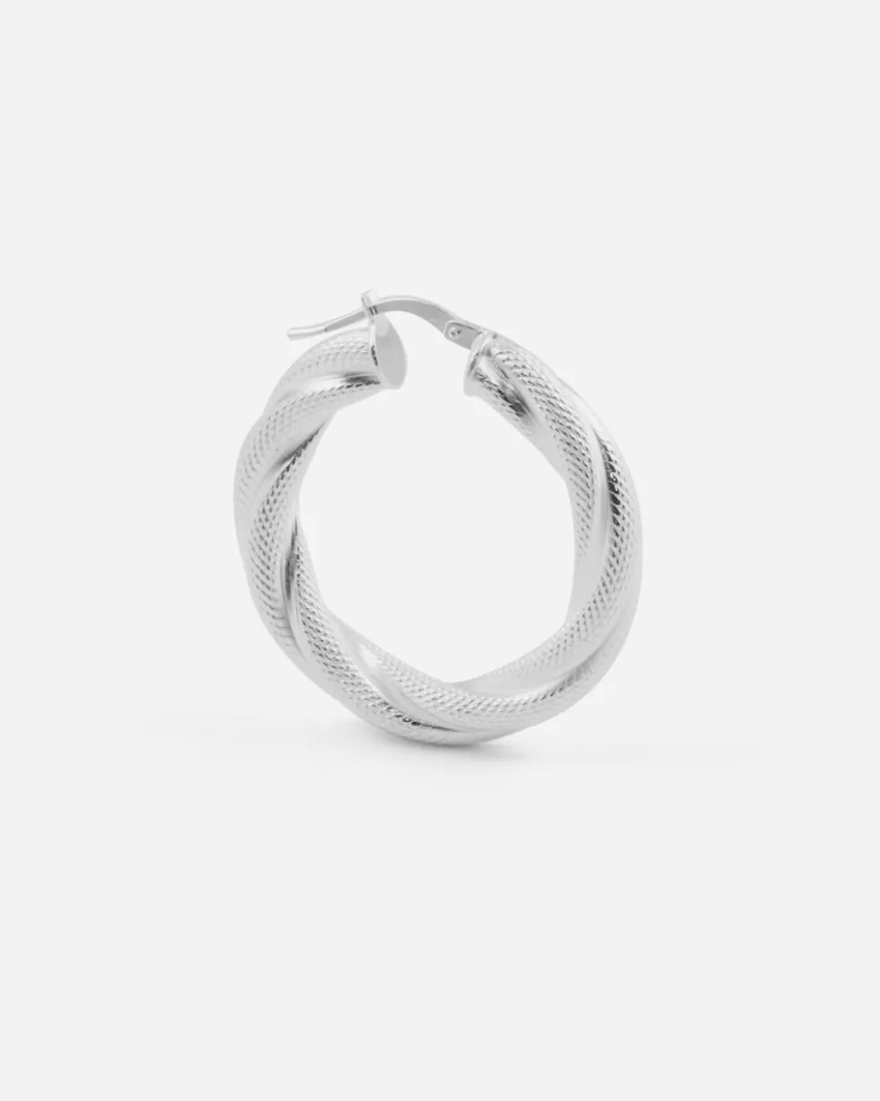 ORECCHINO A CERCHIO TORCHON TEXTURE FILO 5 MM DIAM 21 MM IN ARGENTO