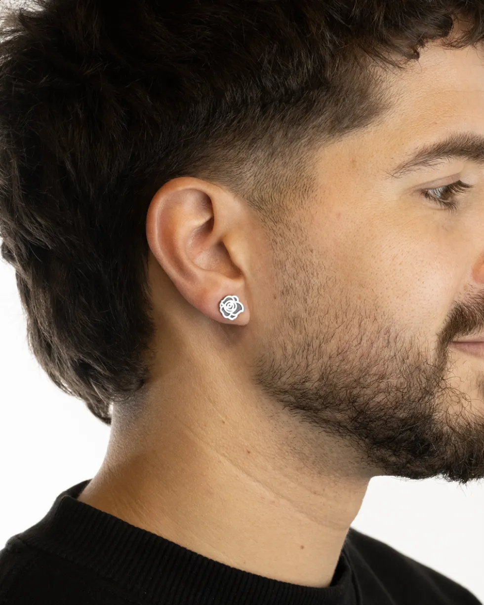 ORECCHINO A LOBO CON ROSA EROX IN ARGENTO